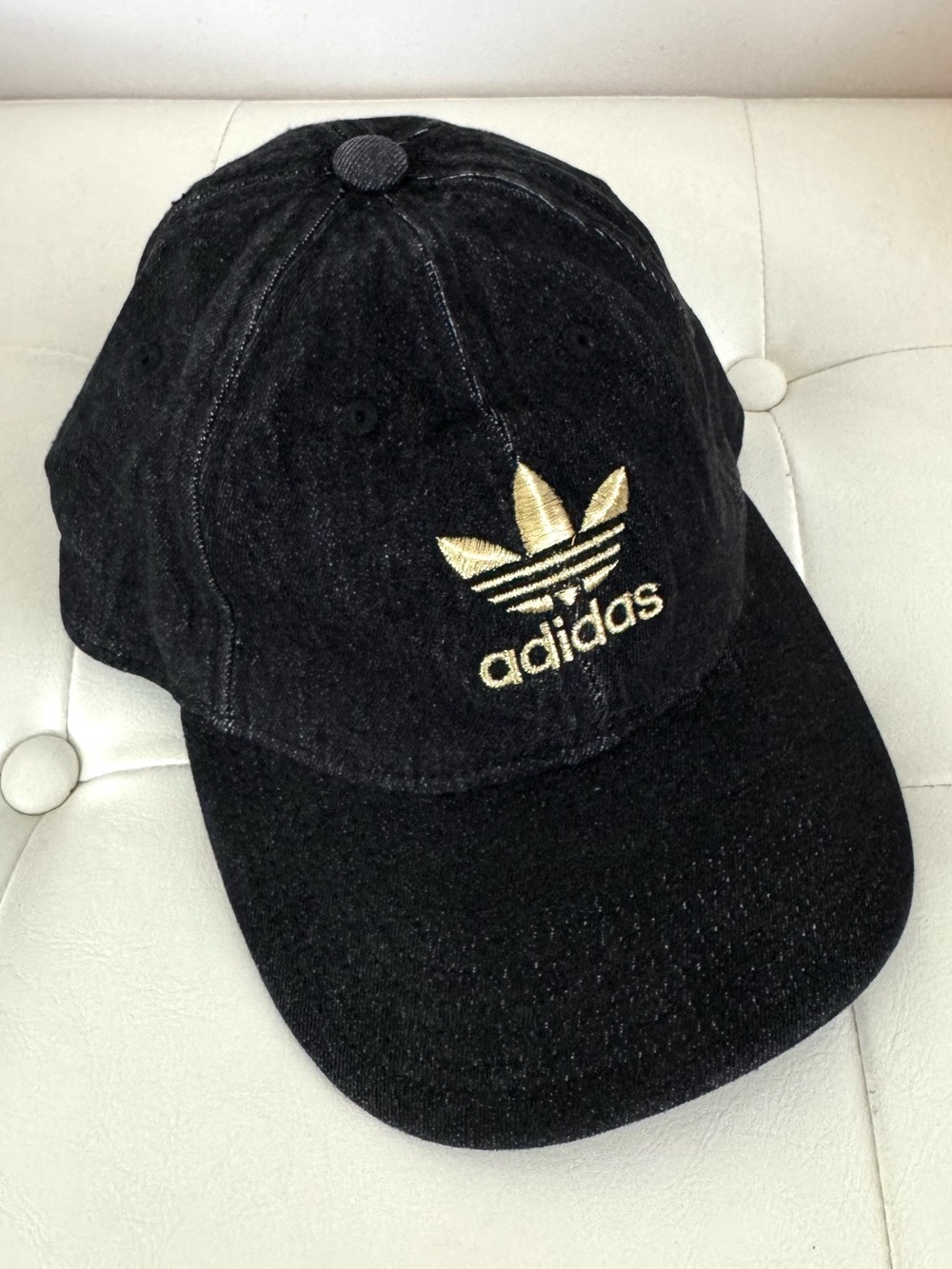 adidas Black Denim Baseball Cap with Gold Trefoil Embroidery